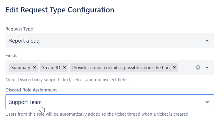 Role assignment in ticket settings