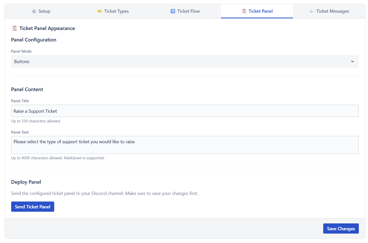Ticket panel customization options