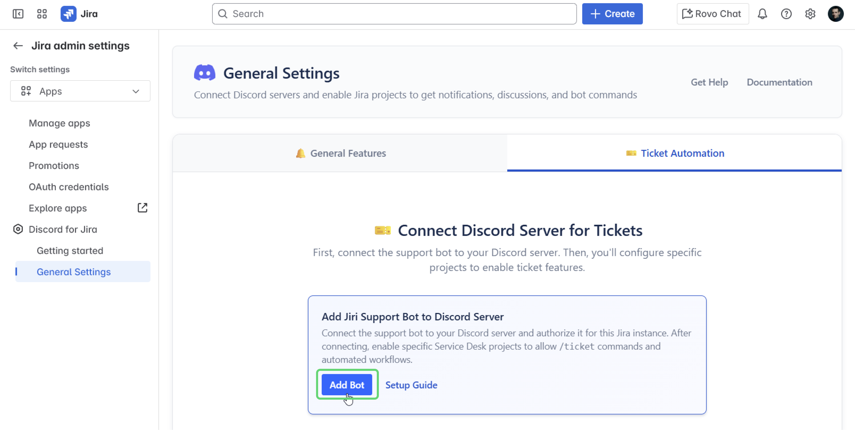 Access Ticket Automation in General Settings