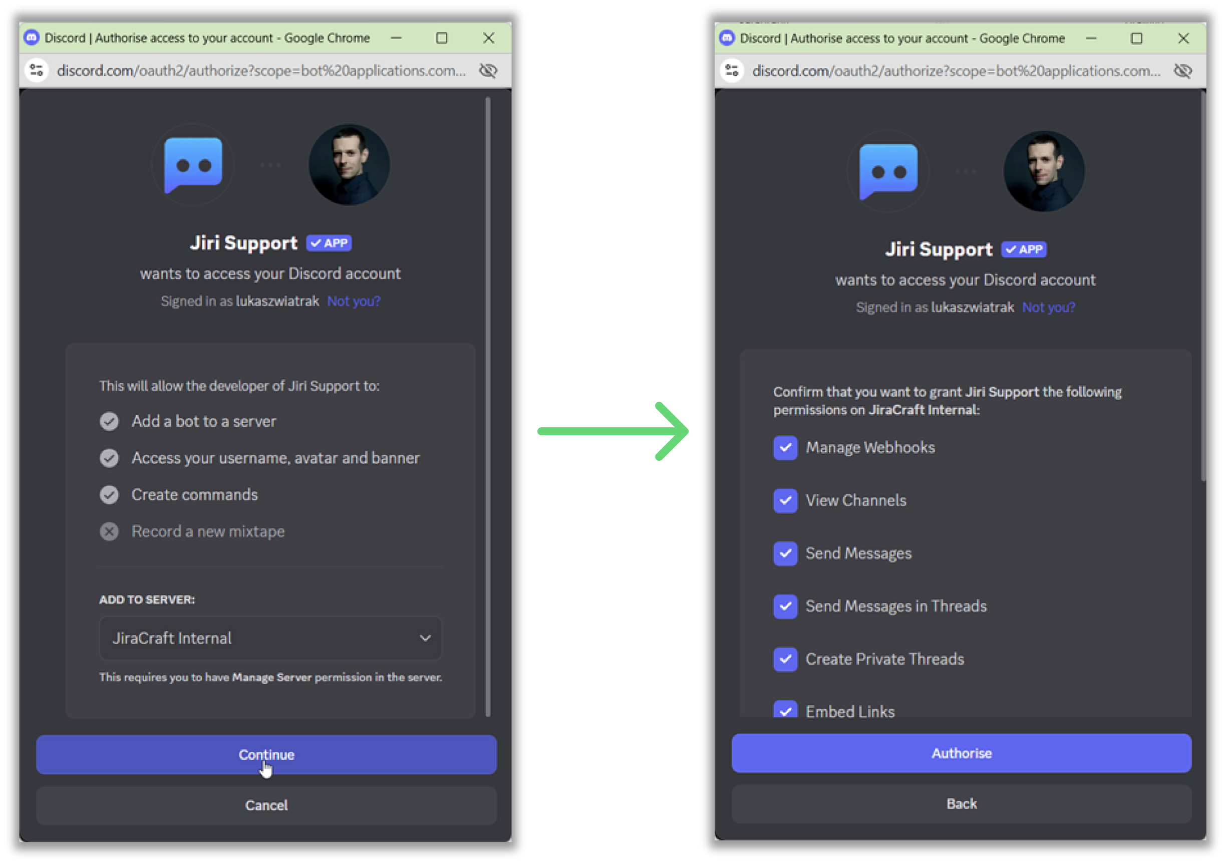 Authorize Jiri Support Bot in Discord