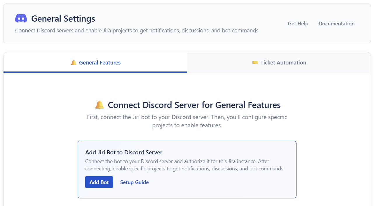 General Settings page with Add to Discord option