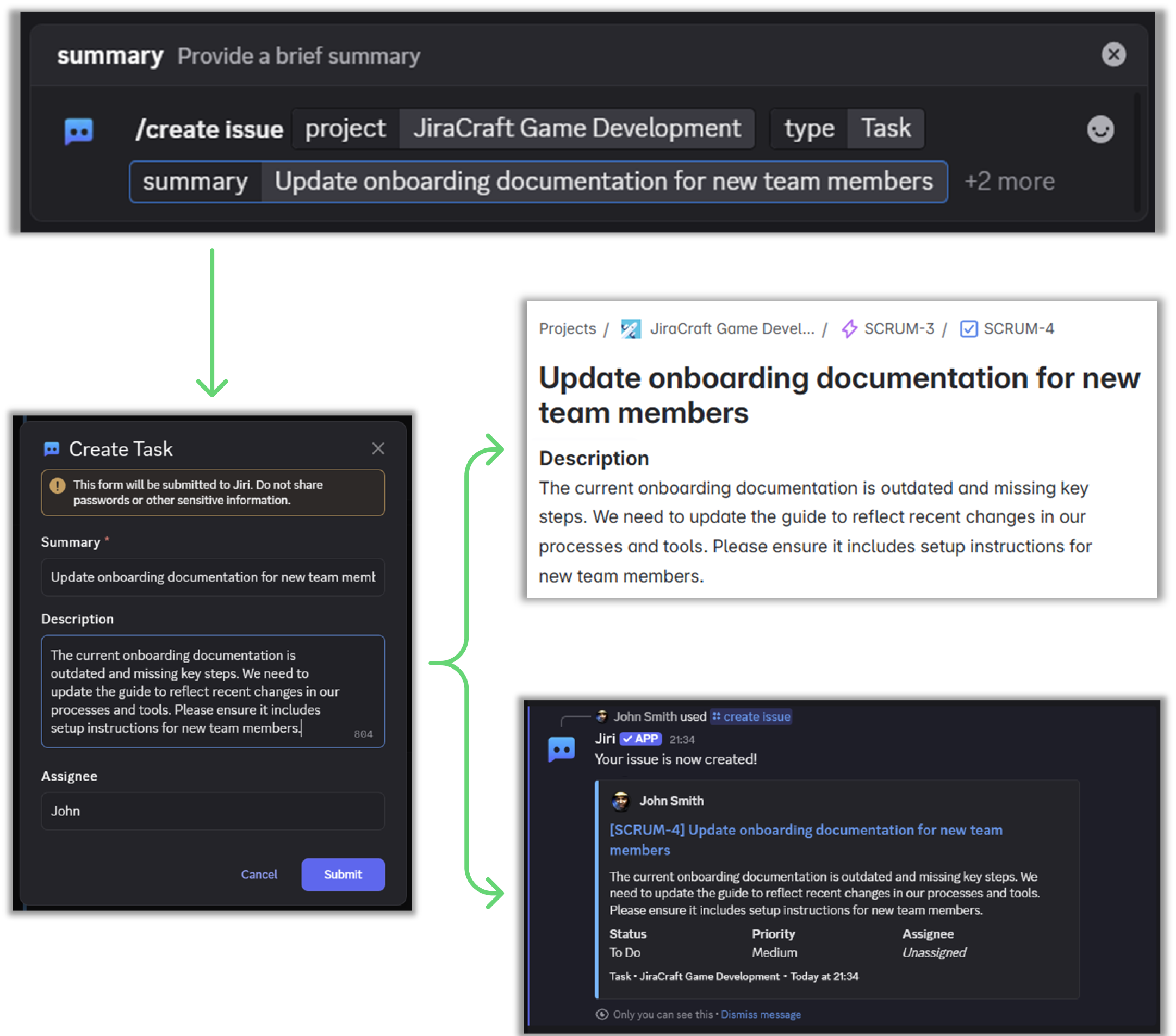 Fill in issue details, including optional fields, right from Discord