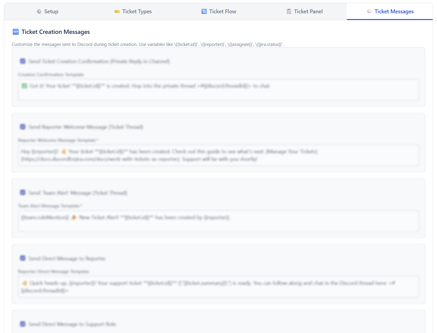 The Ticket Messages tab holds all your notification settings