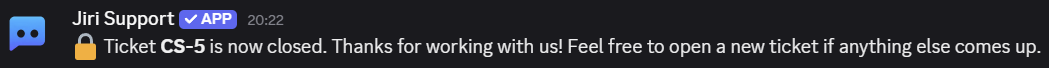 Example of a ticket closed message in the thread
