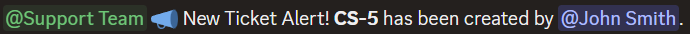 Example of a team alert message mentioning support role