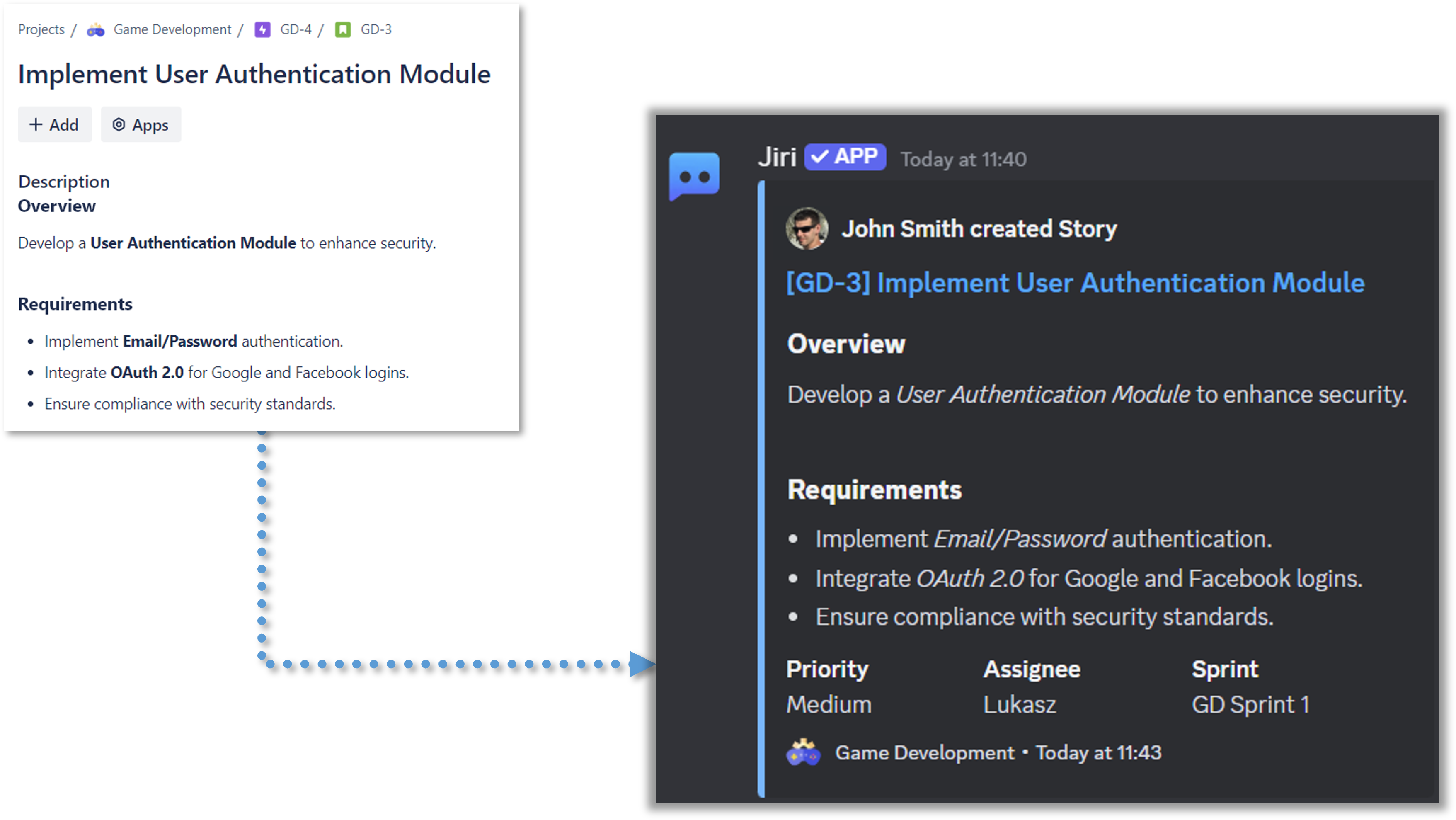 Stay updated instantly: Jira issues, comments, and status changes drop right into Discord