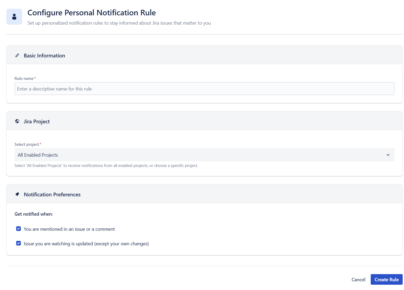 Configure your personal notification rule preferences