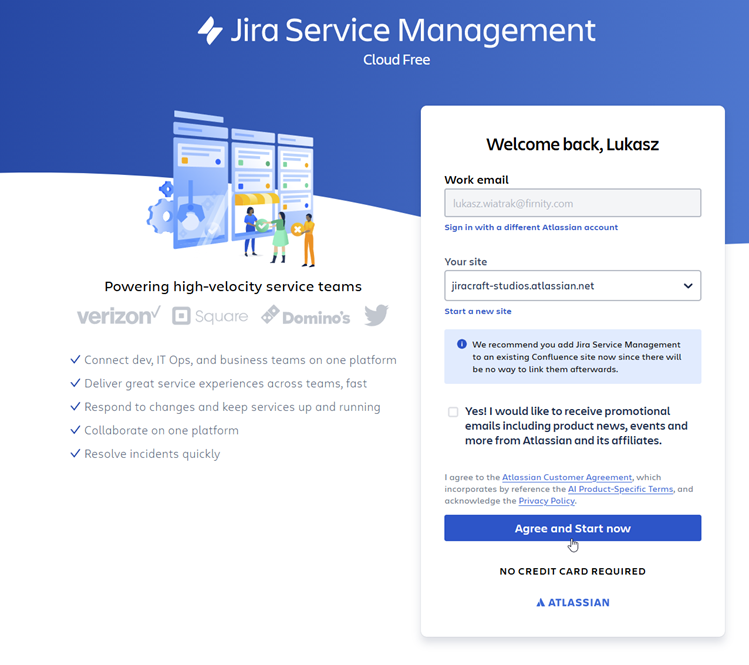 Selecting your existing Jira site URL