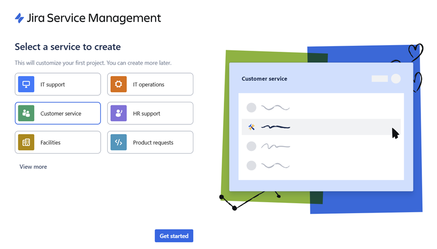 Selecting Customer Service template after JSM activation