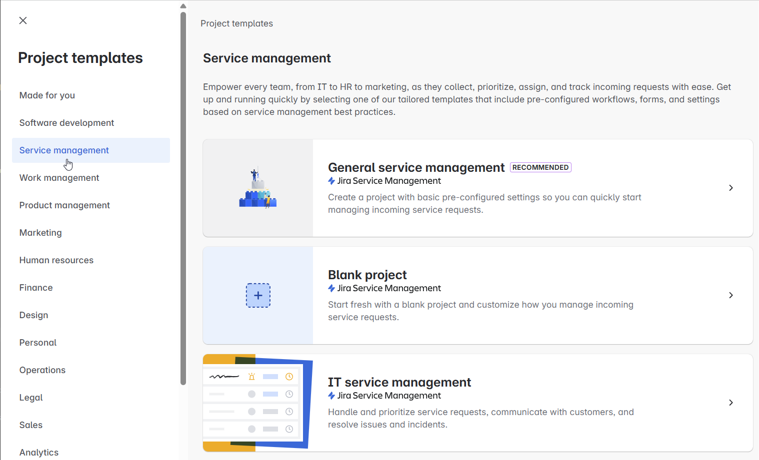 Choosing your JSM template from existing setup