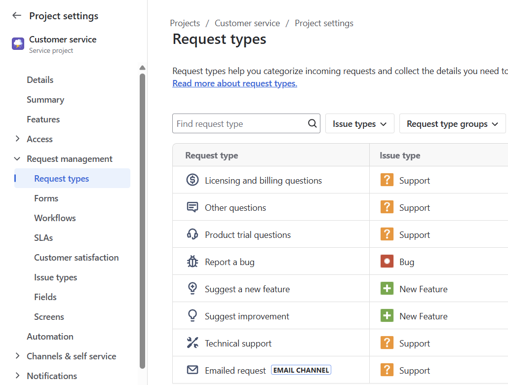 Reviewing your JSM project settings