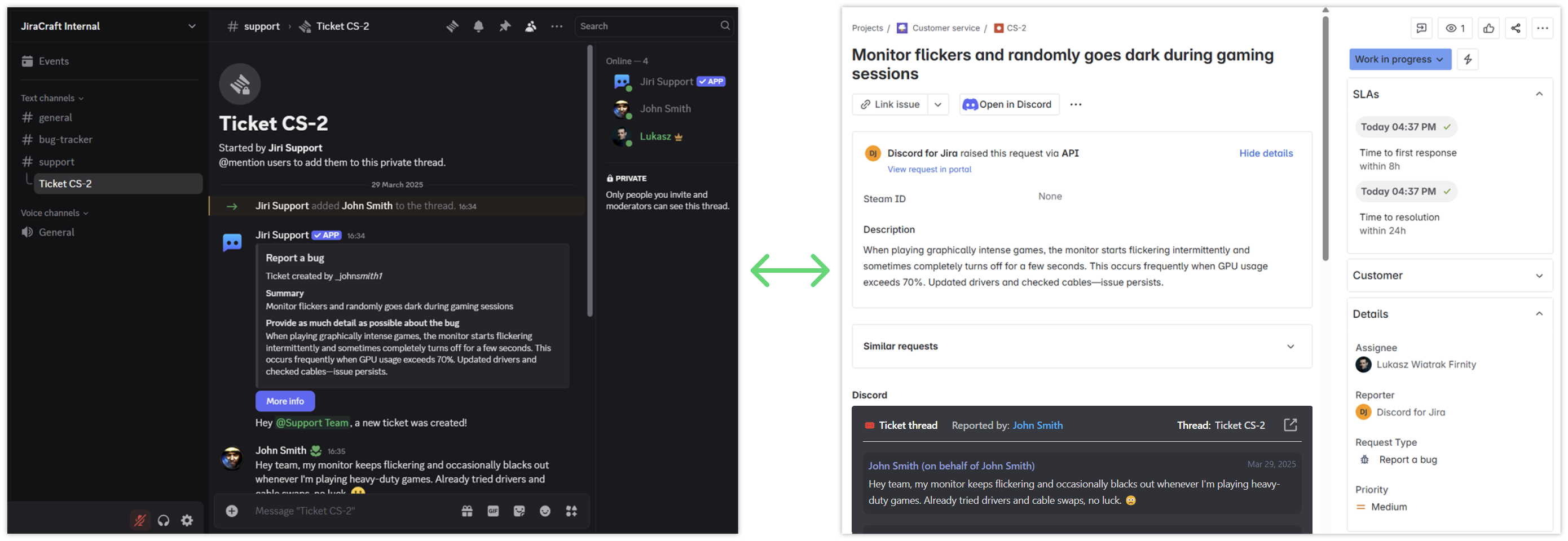 Discord thread alongside corresponding Jira ticket