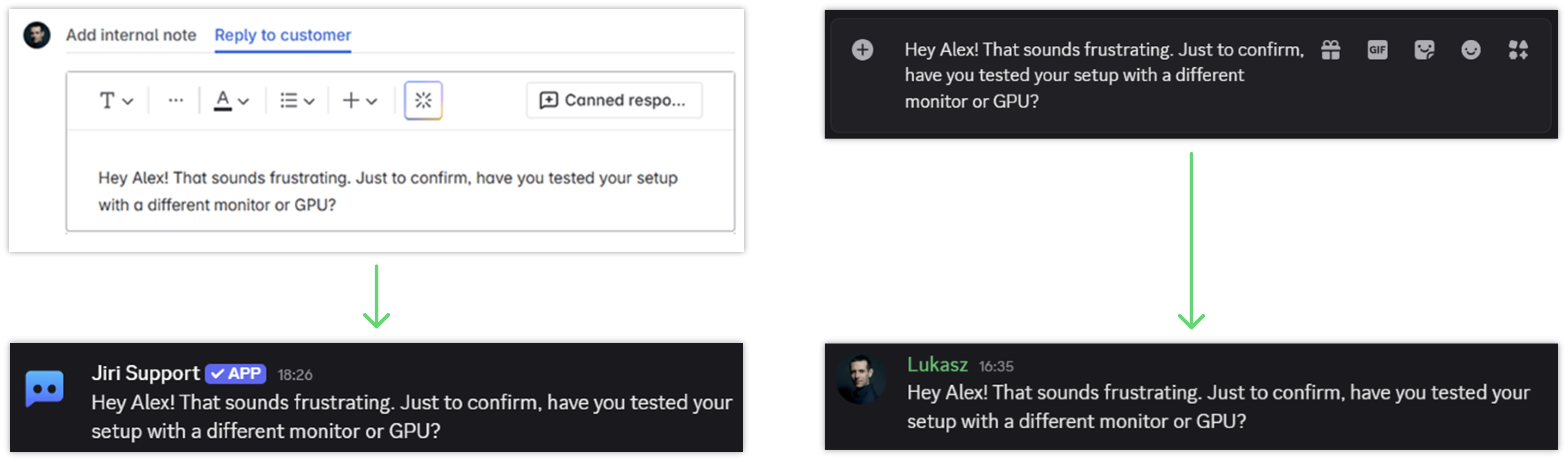 Replying in the ticket