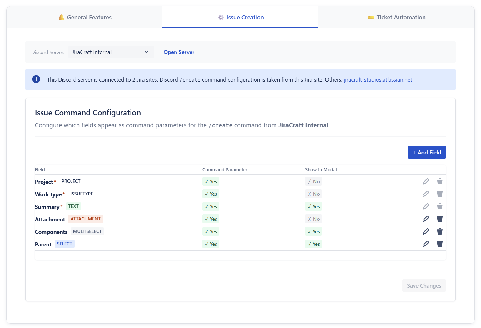 Customizable /create command fields