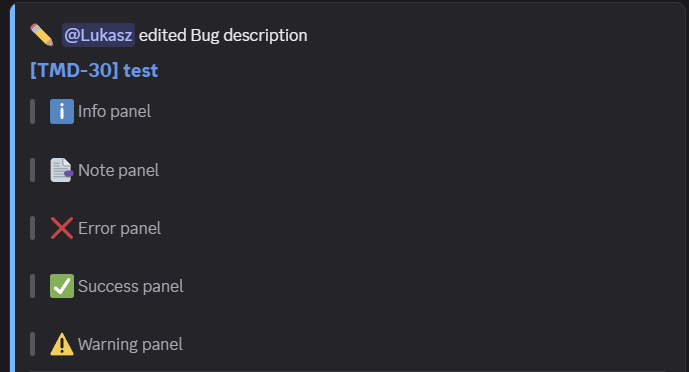 Jira panels displayed in Discord notifications