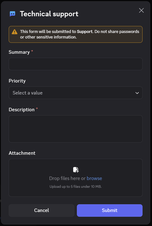 New ticket modal with dropdowns and improved fields